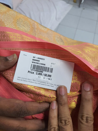 Kanchipuram Silk Jaal Pink Tissue Saree