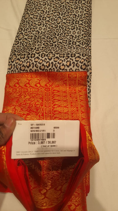 Kanchipuram Silk Brocade White And Black Saree