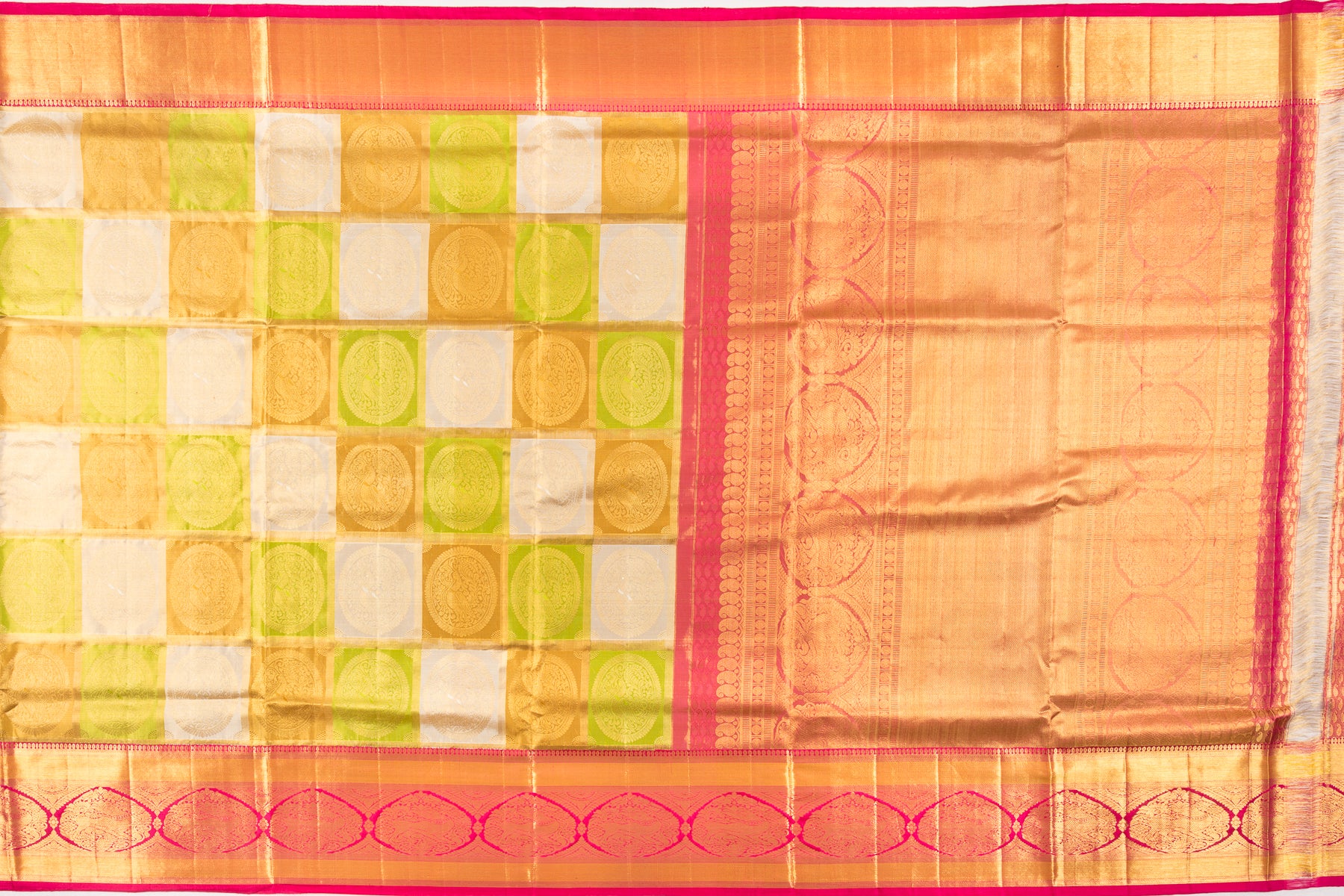 Kanchipuram Silk Checks White Saree