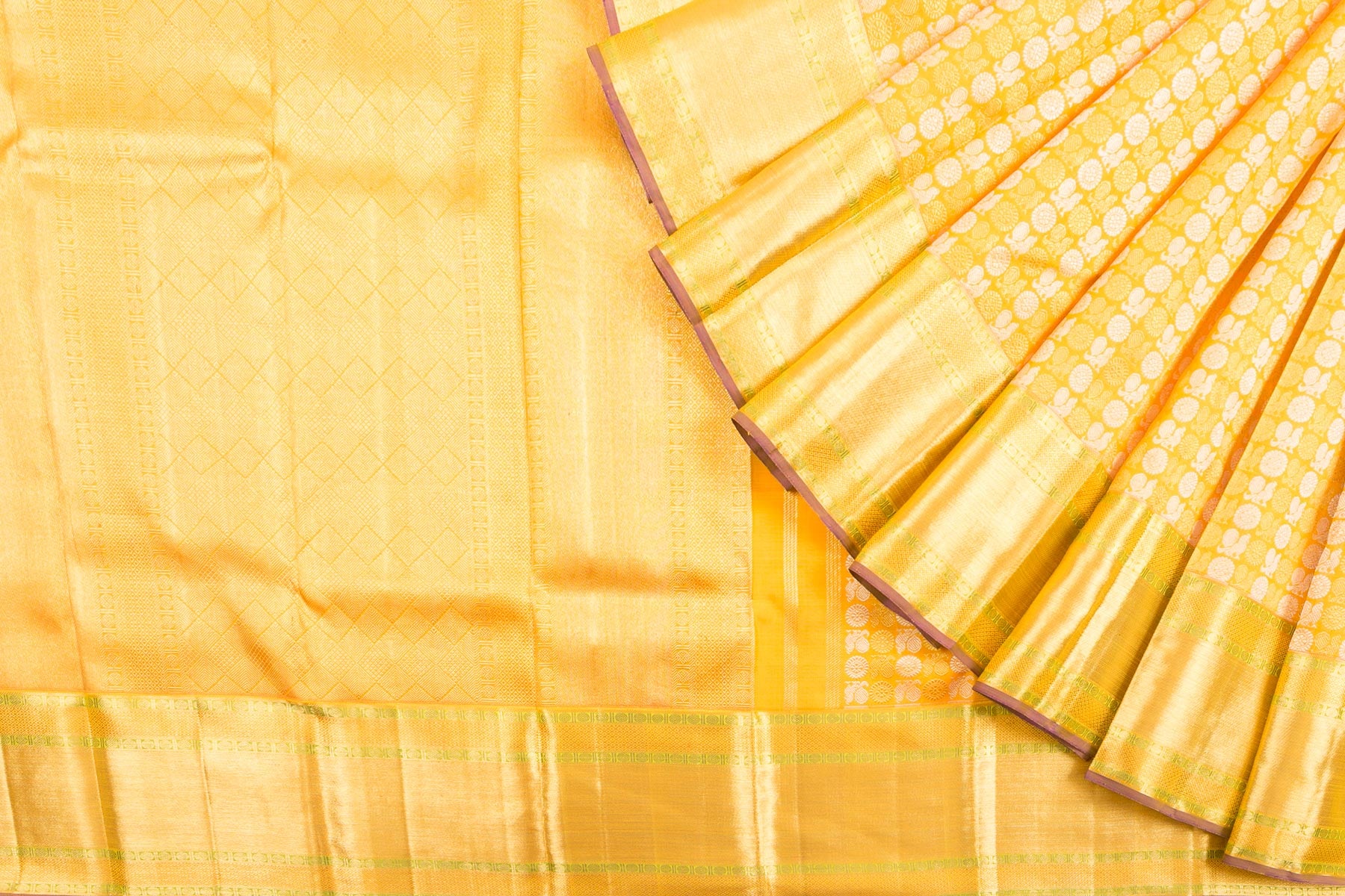 Kanchipuram Silk Butta Yellow Saree