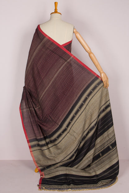 Bhagalpuri Tussar Vertical Lines Brown Saree