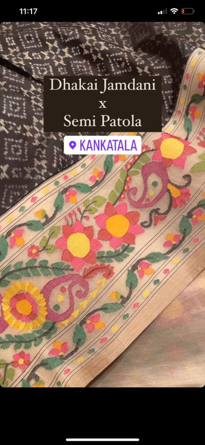 Dhakai Jamdani Cream Saree