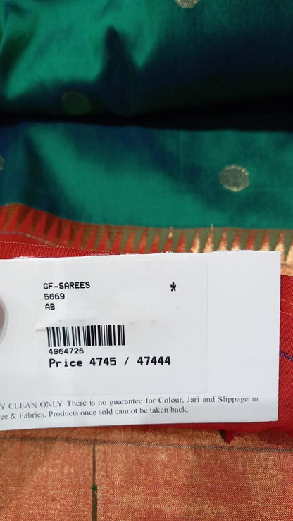 Paithani Silk Butta Dark Green Saree