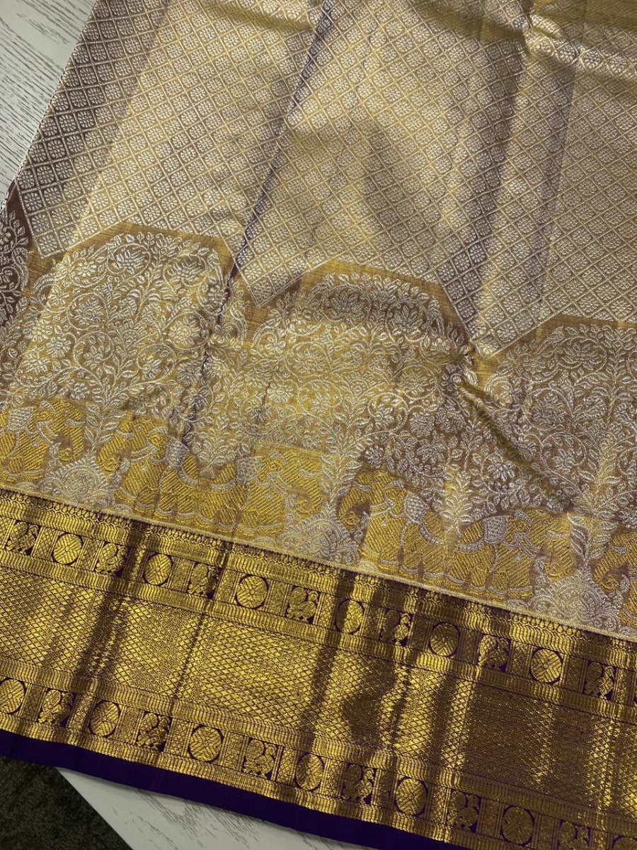 Kanchipuram Silk Tissue Brocade Gold Saree