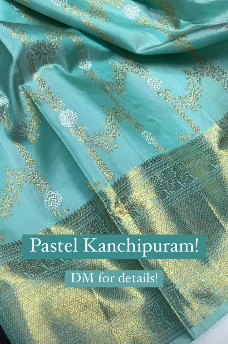 Kanchipuram Silk Pastel Blue Silk Saree