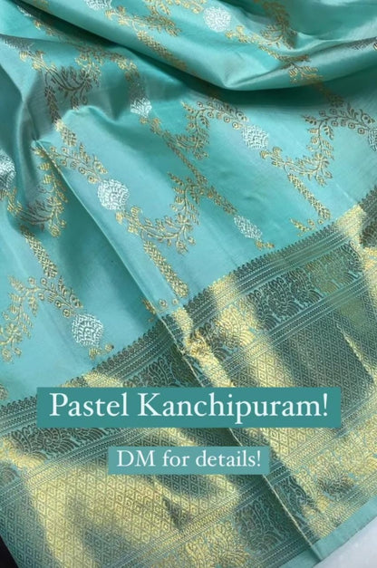 Kanchipuram Silk Pastel Blue Silk Saree
