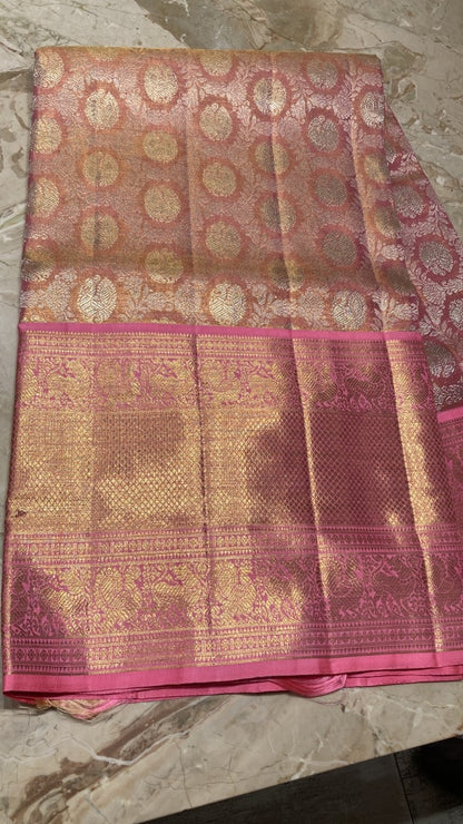Kanchipuram Pink Tissue Butta Silk Saree