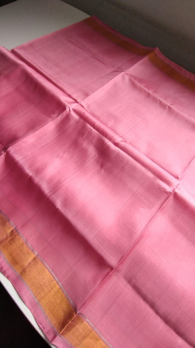 Uppada Silk Plain Baby Pink Saree