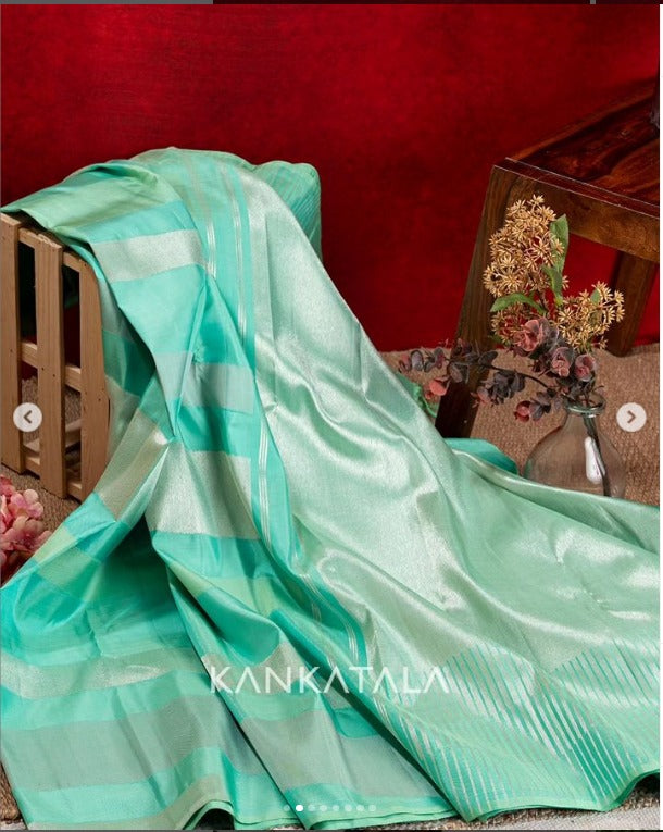 Kanchipuram Silk Tissue Sea Green Metallic Saree