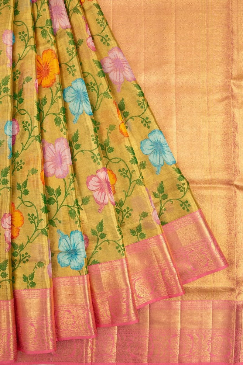 Kanchipuram Silk Tissue Jaal Gold Saree