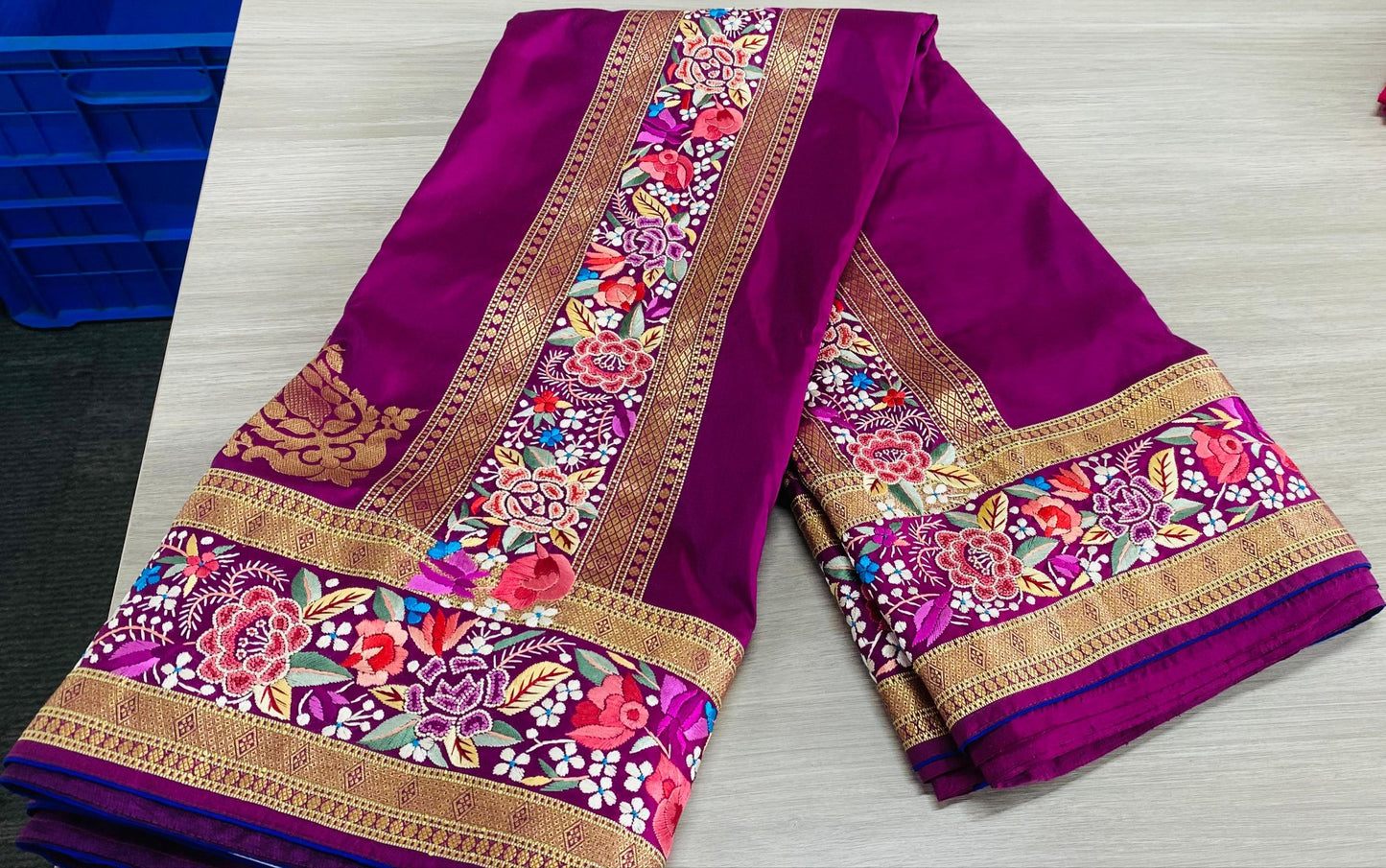 Banarasi Silk Plain Purple Parasi Gara saree