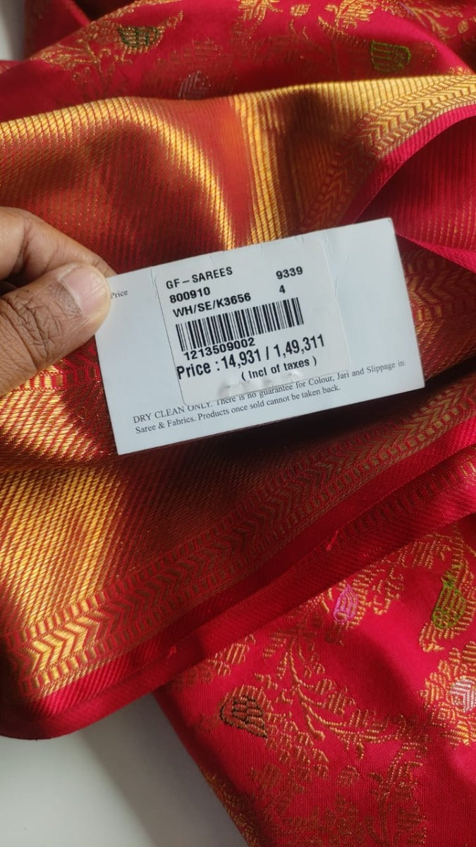 Kanchipuram Silk Pure Zari Red Saree