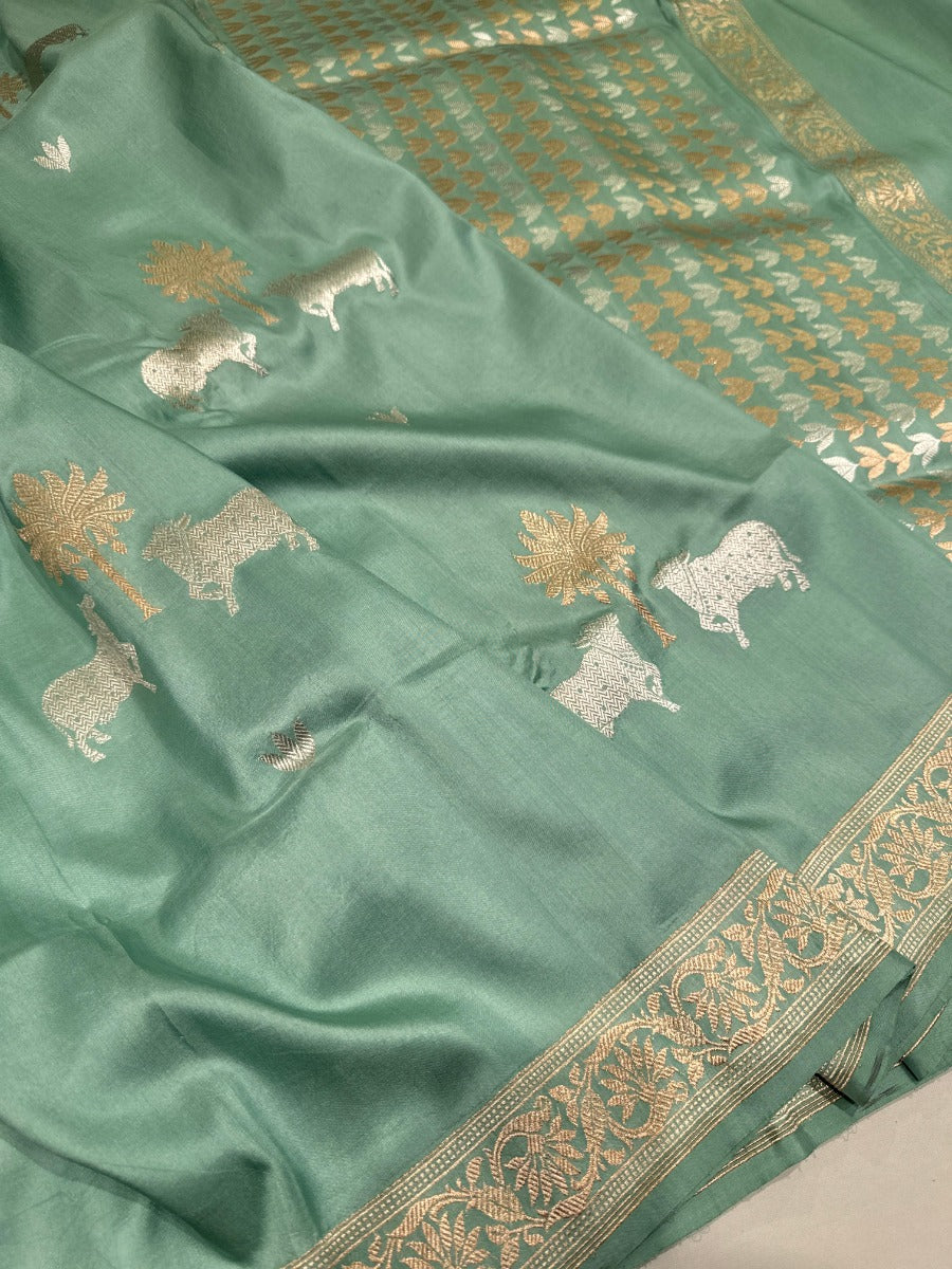 Banarasi Silk Butta Turquoise Blue Saree