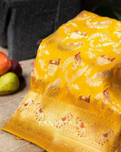 Banarasi Silk Yellow Kadwa Jaal Saree