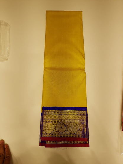 Kanchipuram Silk Yellow Plain Saree