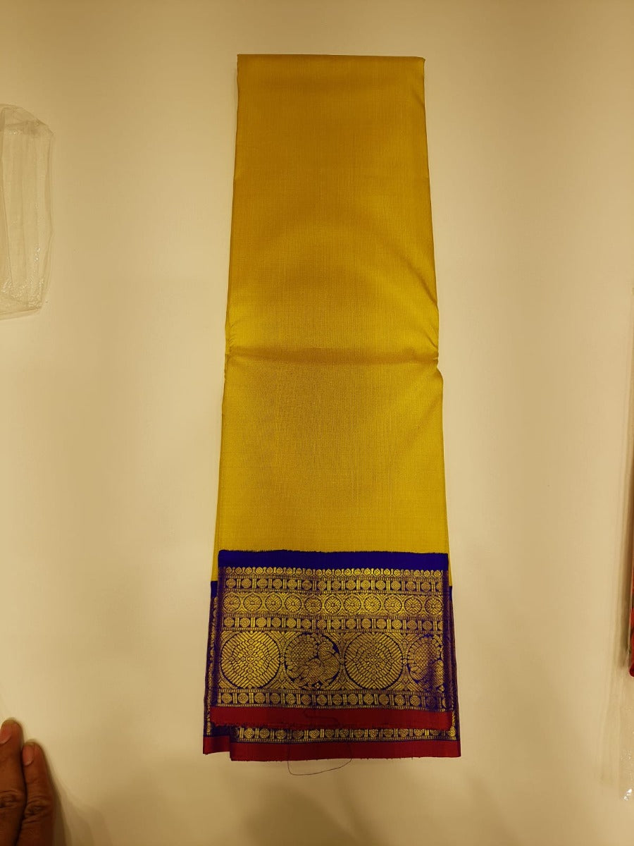 Kanchipuram Silk Yellow Plain Saree